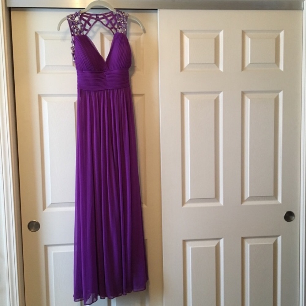 Betsy & Adam purple Rhinestone back Prom dress